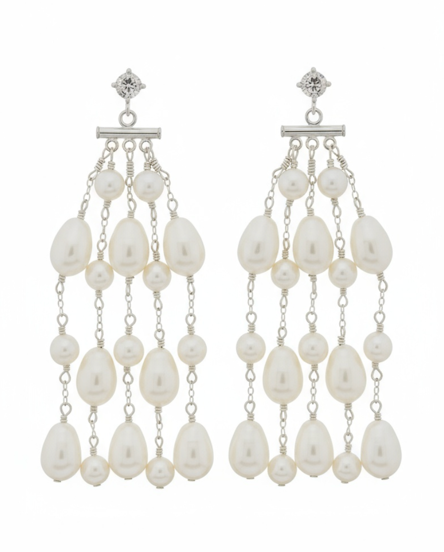 Sarah Crystal Pearl Chandelier Earrings