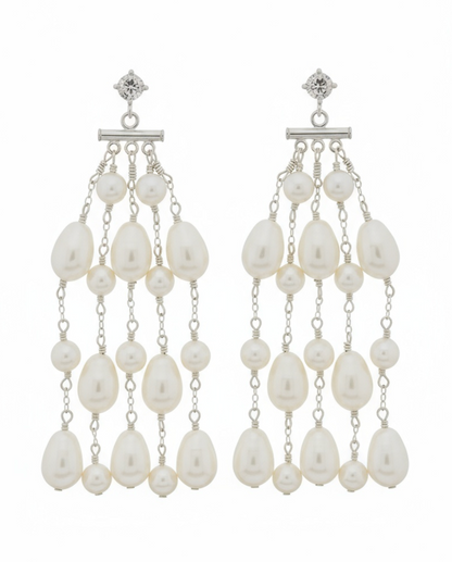 Sarah Crystal Pearl Chandelier Earrings