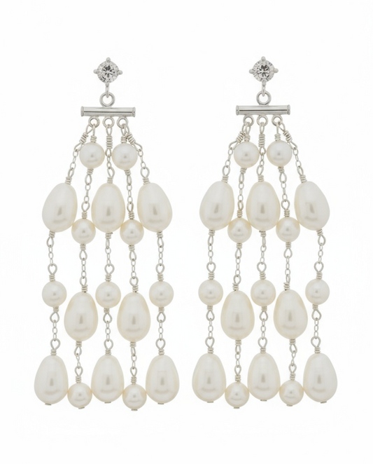 Sarah Crystal Pearl Chandelier Earrings