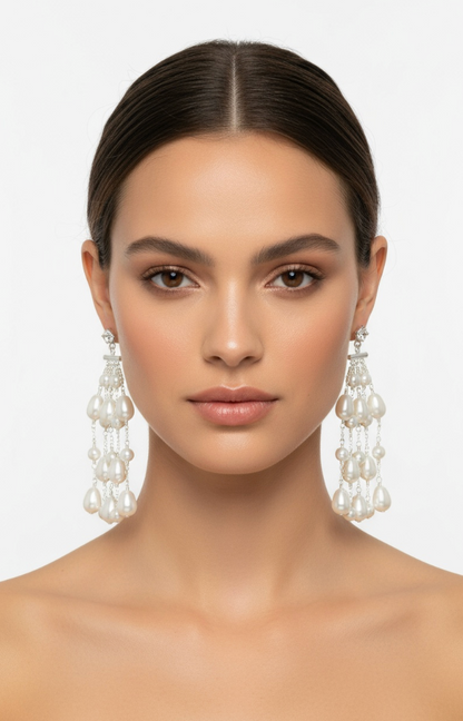 Sarah Crystal Pearl Chandelier Earrings