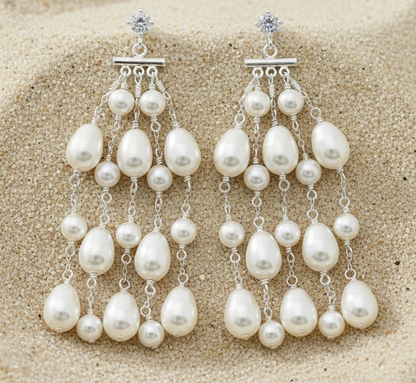 Sarah Crystal Pearl Chandelier Earrings